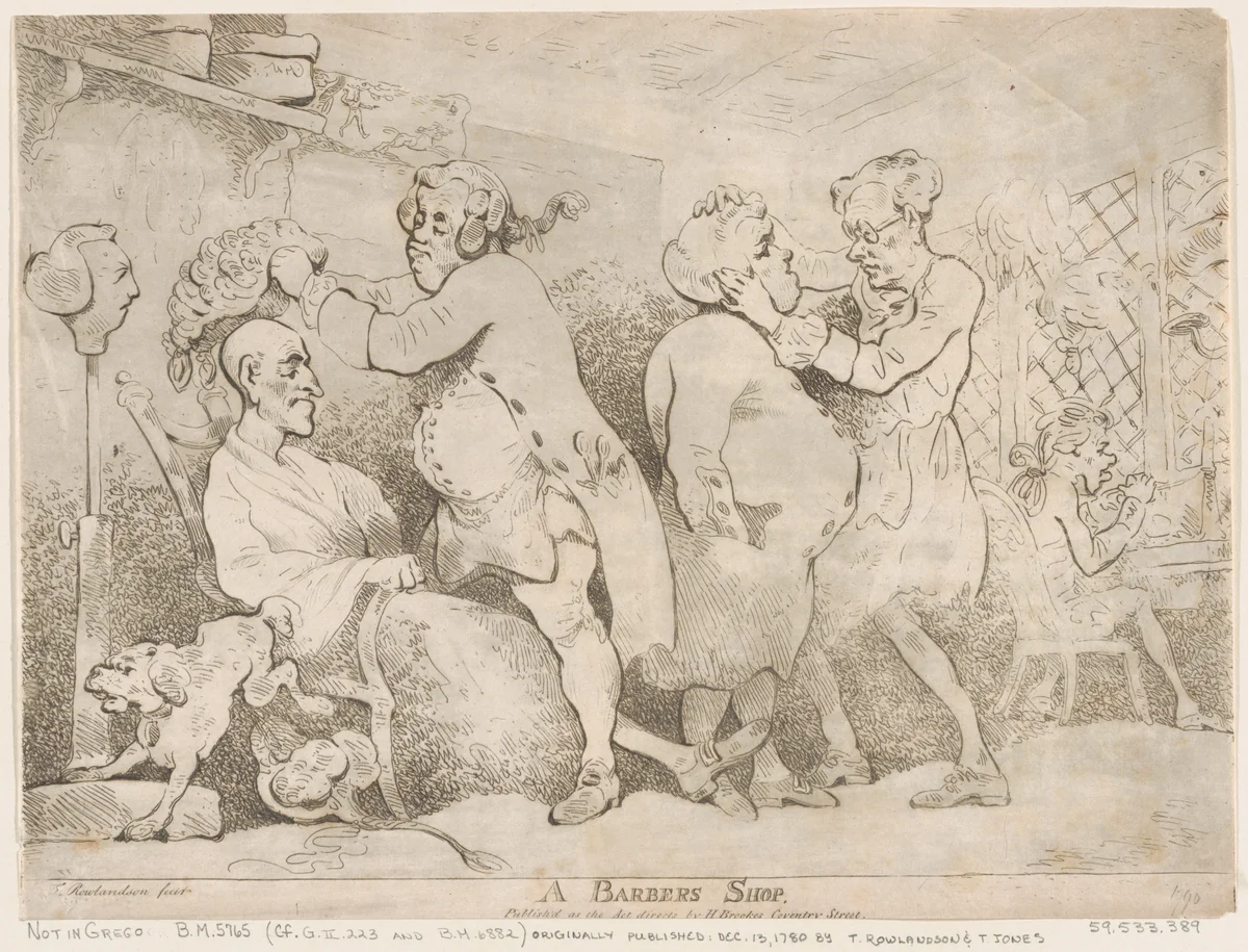 A Barber's Shop by Thomas Rowlandson, print, 1780-1800