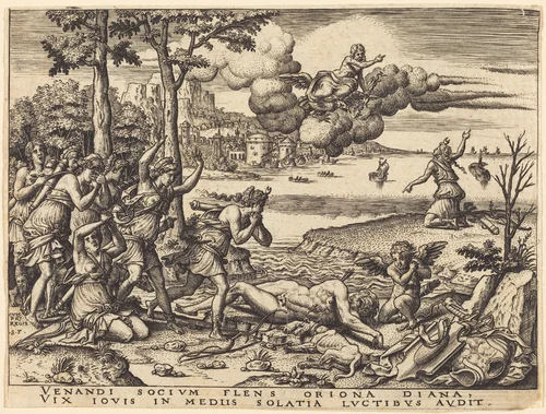 Diana Mourning the Death of Orion by Etienne Delaune, print, 1519-1583