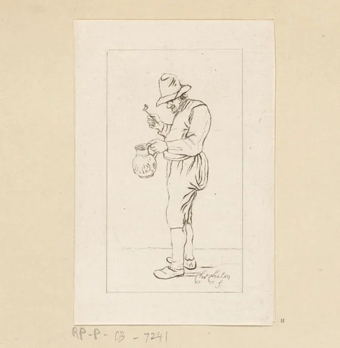 Staande man met pijp en kruik by Pieter de Mare, print, 1779