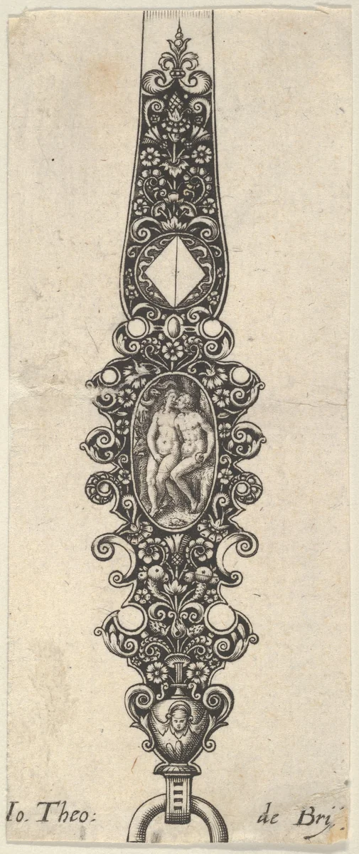 Pendant Design with Adam and Eve, from Des Pendants de Cleffs pour les Femmes by Johann Theodor de Bry, print, 1580-1600