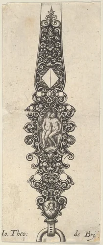 Pendant Design with Adam and Eve, from Des Pendants de Cleffs pour les Femmes by Johann Theodor de Bry, print, 1580-1600