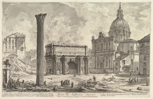 The Arch of Septimius Severus, with the Church of S. Martina on the right (Arco di Settimio Severo), from "Vedute di Roma" by Giovanni Battista Piranesi, print, 1754-1764