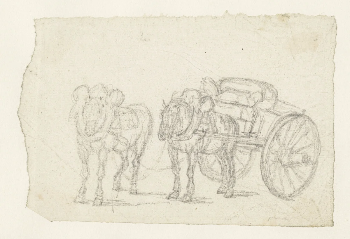 Sleperskar met twee paarden by Georges Michel, drawing, 1773-1843