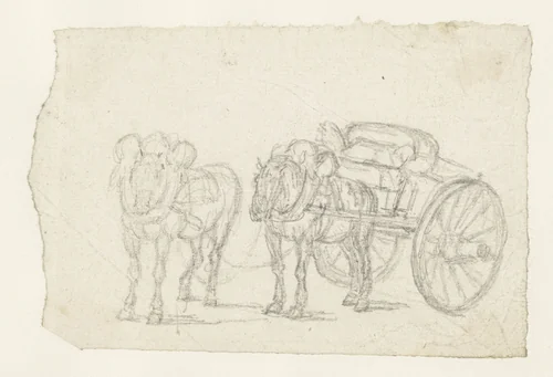 Sleperskar met twee paarden by Georges Michel, drawing, 1773-1843