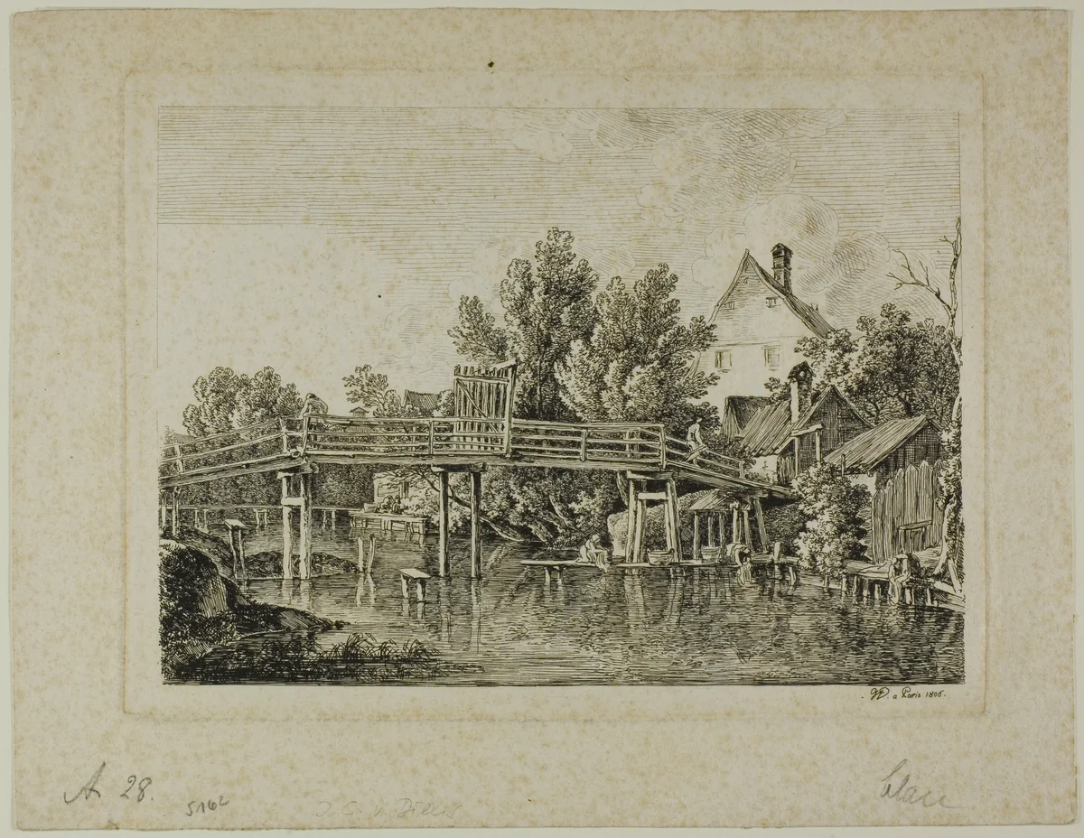 The Little Bridge Across the Isar, Paris by Johann Georg von Dillis, print, 1806