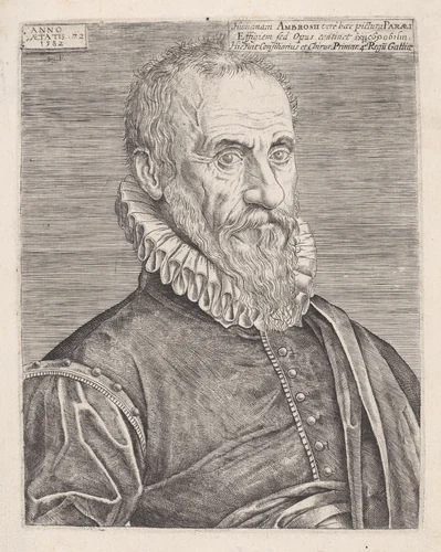 Portrait of Ambroise Paré, the King's surgeon by Etienne Delaune, print, 1582