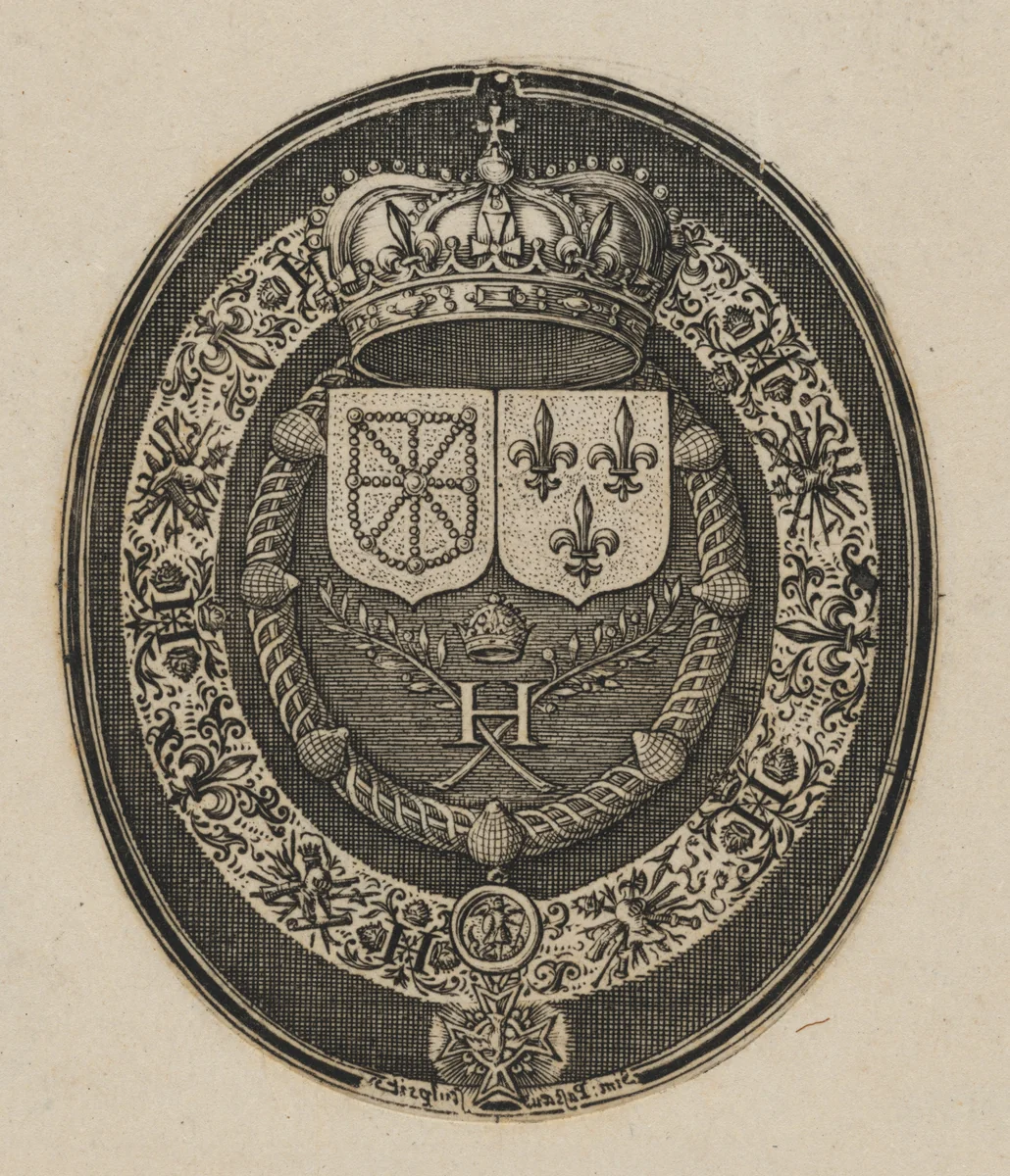 Shields of Henry IV and Maria de Medici [bottom half] by Simon van de Passe, print, 1595-1647