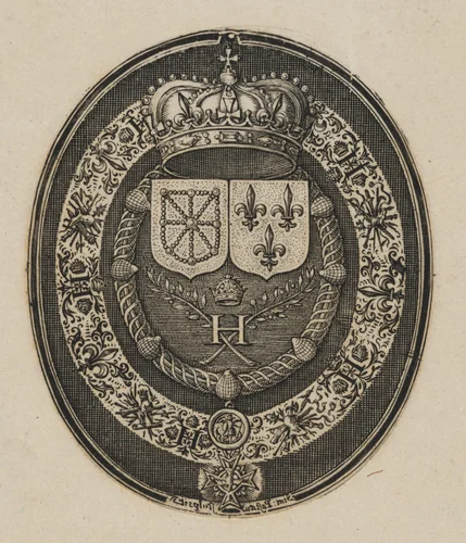 Shields of Henry IV and Maria de Medici [bottom half] by Simon van de Passe, print, 1595-1647