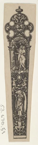 Design for a Knife Handle with the Temptation of Adam and Eve by Johann Theodor de Bry, print, 1580-1600