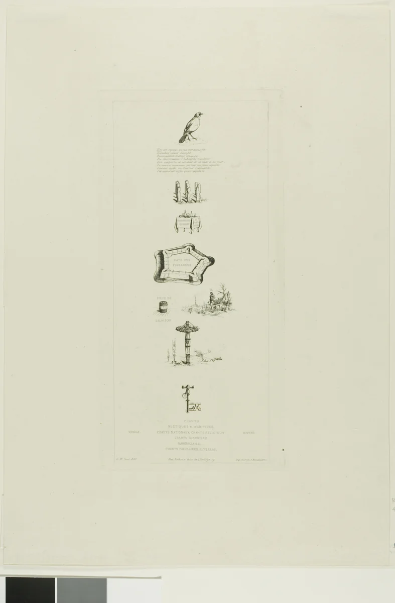 Rebus: Béranger was not Really Strong, for he Never had the Key of the Fields by Charles Meryon, print, 1863