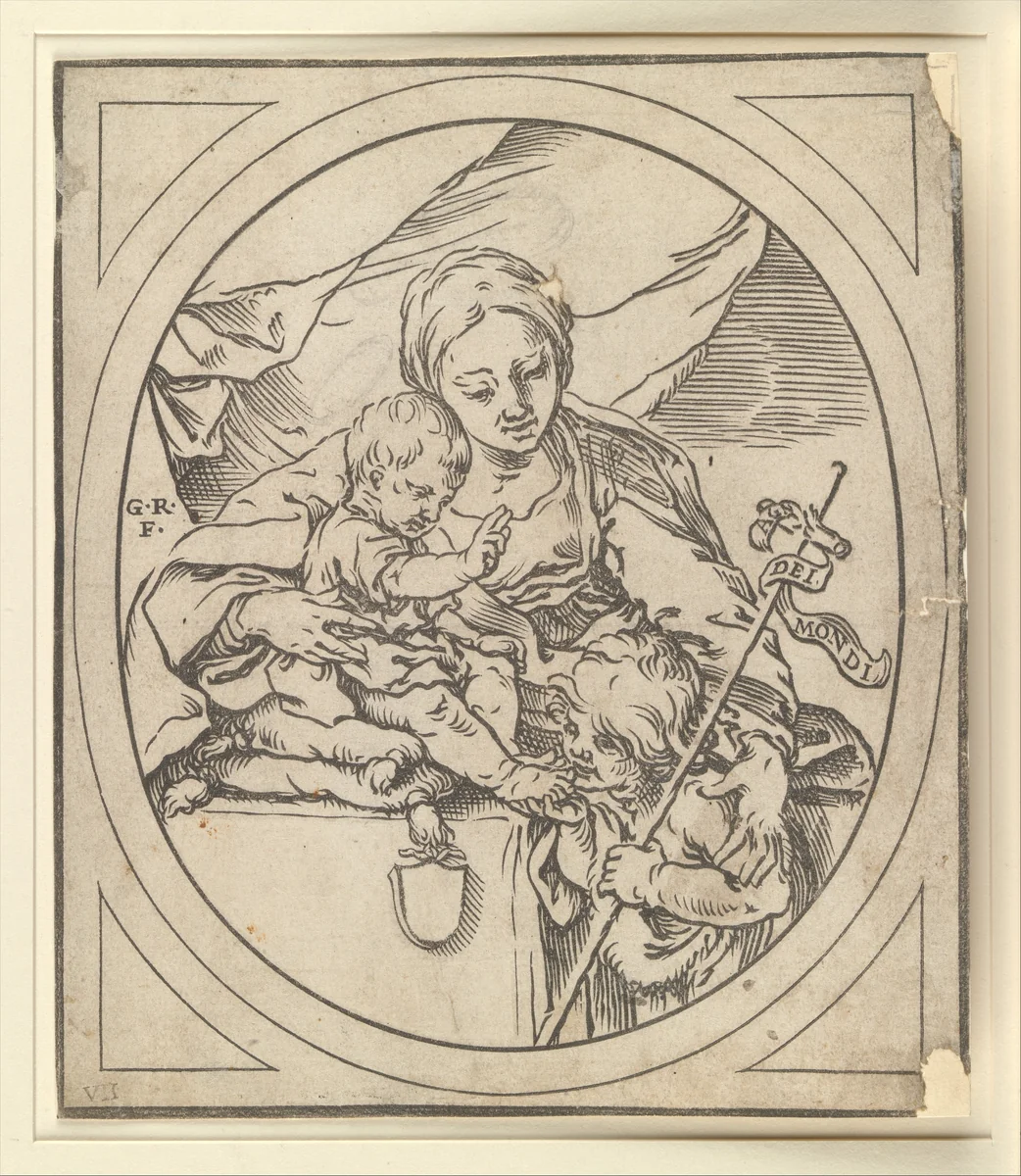 The Virgin and Child with the Chirst Child blessing the young John the Baptist by Bartolomeo Coriolano, print, 1647