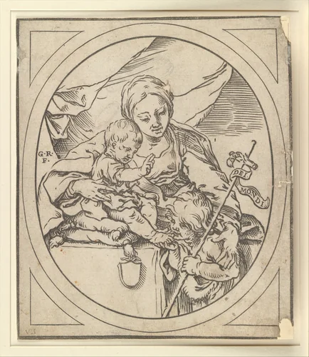 The Virgin and Child with the Chirst Child blessing the young John the Baptist by Bartolomeo Coriolano, print, 1647