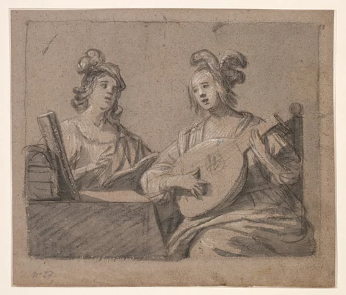 Musical Scene by Gerrit van Honthorst, drawing, 1625-1655