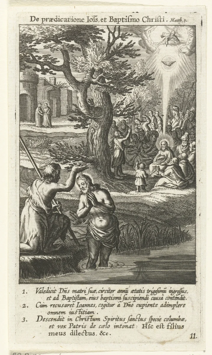 Johannes doopt Christus in de Jordaan by Boëtius Adamsz. Bolswert, print, 1590-1622
