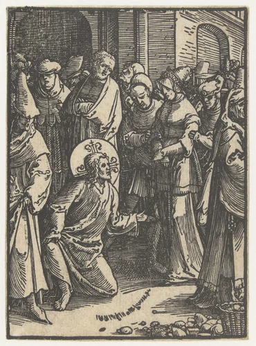 Christus en de overspelige vrouw by Unknown, print, 1518-1522