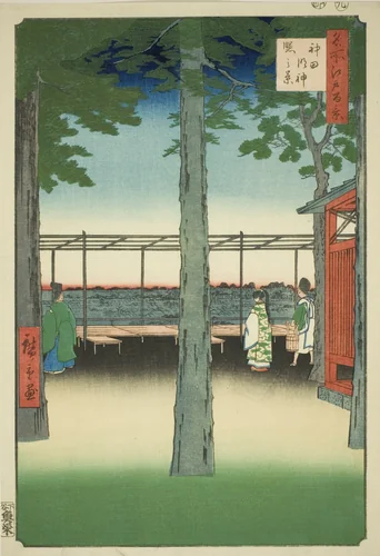 Dawn at Kanda Myojin Shrine (Kanda Myojin akebono no kei), from the series "One Hundred Famous Views of Edo (Meisho Edo hyakkei)" by Utagawa Hiroshige (歌川広重), print, 1857