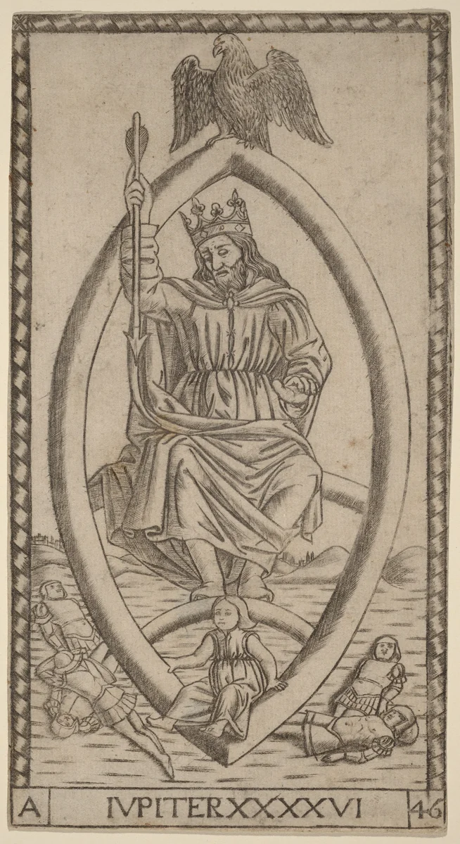 Iupiter (Jupiter) by Master of the S-Series Tarocchi, print, 1470