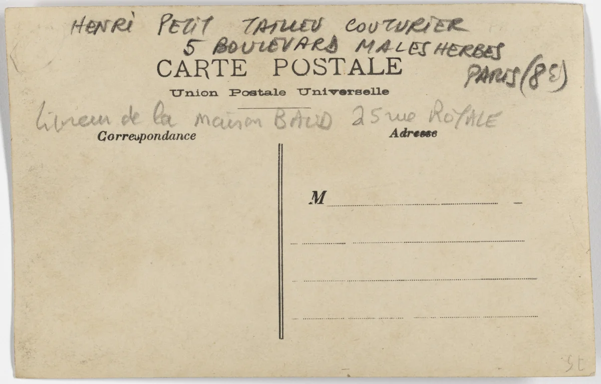 Henry Petit - tailleur couturier, Paris by Unidentified Photographer, photograph, 1908