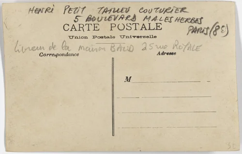 Henry Petit - tailleur couturier, Paris by Unidentified Photographer, photograph, 1908