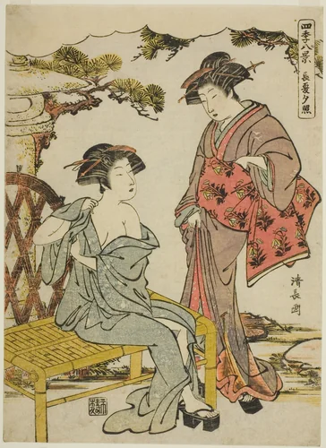 Sunset Glow of Late Summer (Choka no sekisho), from the series "Eight Scenes of the Four Seasons (Shiki hakkei)" by Torii Kiyonaga (鳥居清長), print, 1774-1784
