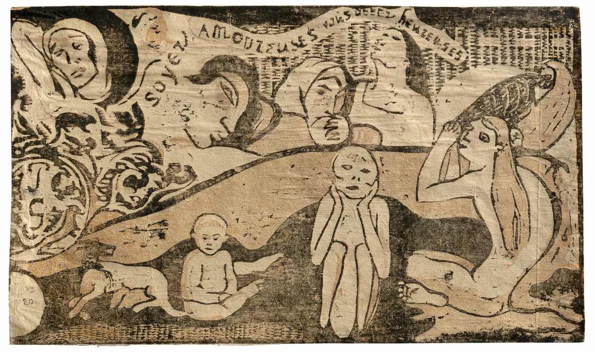 Soyez amoureuses, vous serez heureuses (Love, and You Will be Happy), from the Suite of Late Wood-Block Prints by Paul Gauguin, print, 1899