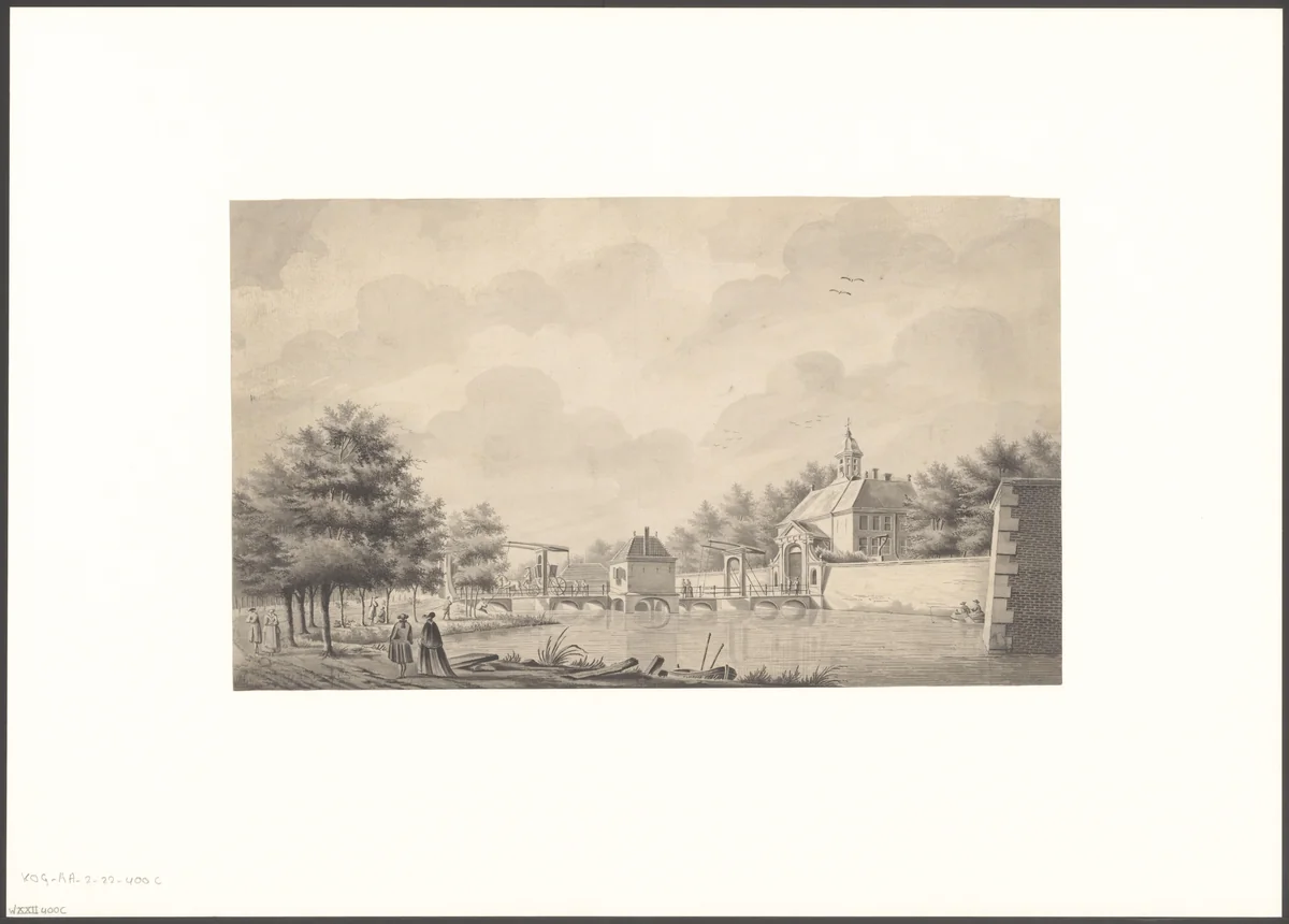 Gezicht op de Utrechtsepoort vanaf het Singel by Dirk Verrijk, drawing, 1744-1786