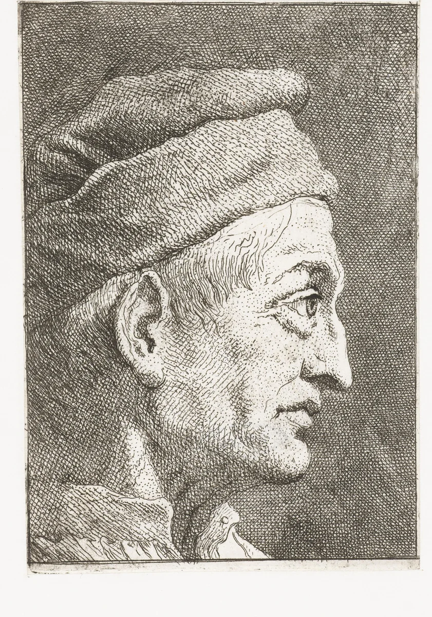 Man met muts by Giovanni Domenico Tiepolo, print, 1771-1774