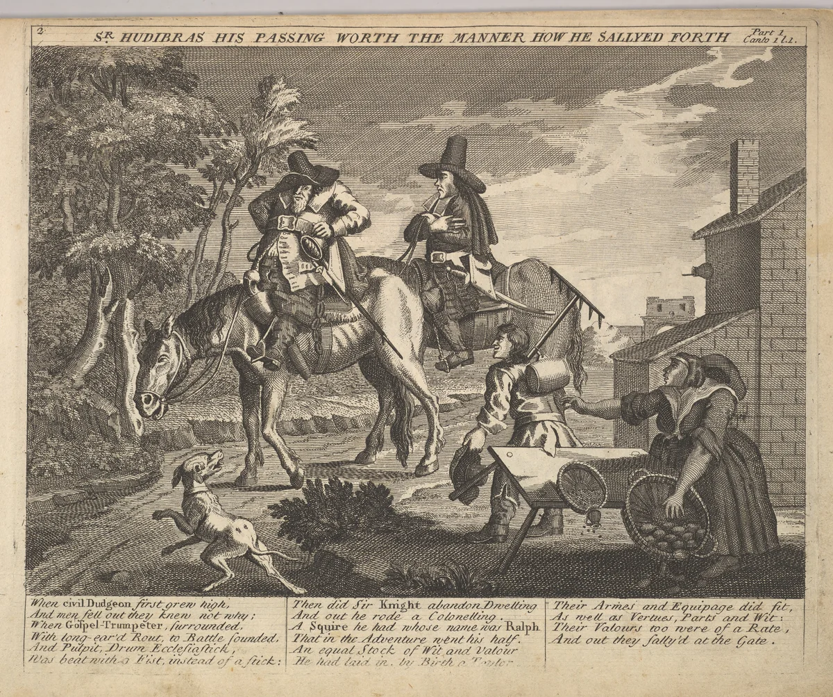 Sir Hudibras His Passing Worth the Manner How He Sallyed Forth (Plate 2: Illustrations to Samuel Butler's Hudibras) by William Hogarth, print, 1725-1730