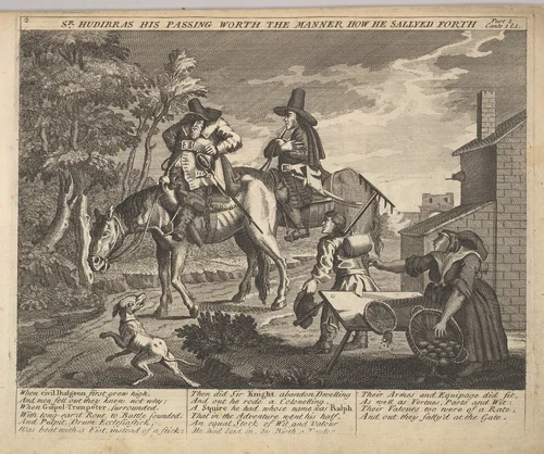 Sir Hudibras His Passing Worth the Manner How He Sallyed Forth (Plate 2: Illustrations to Samuel Butler's Hudibras) by William Hogarth, print, 1725-1730
