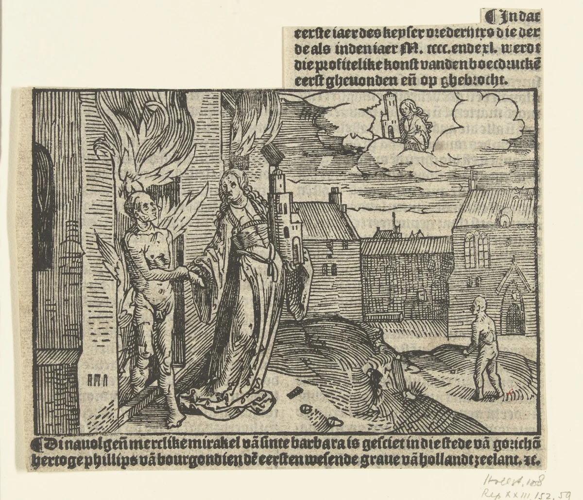 Het wonder van de heilige Barbara te Gorinchem by Unknown, print, 1513-1517
