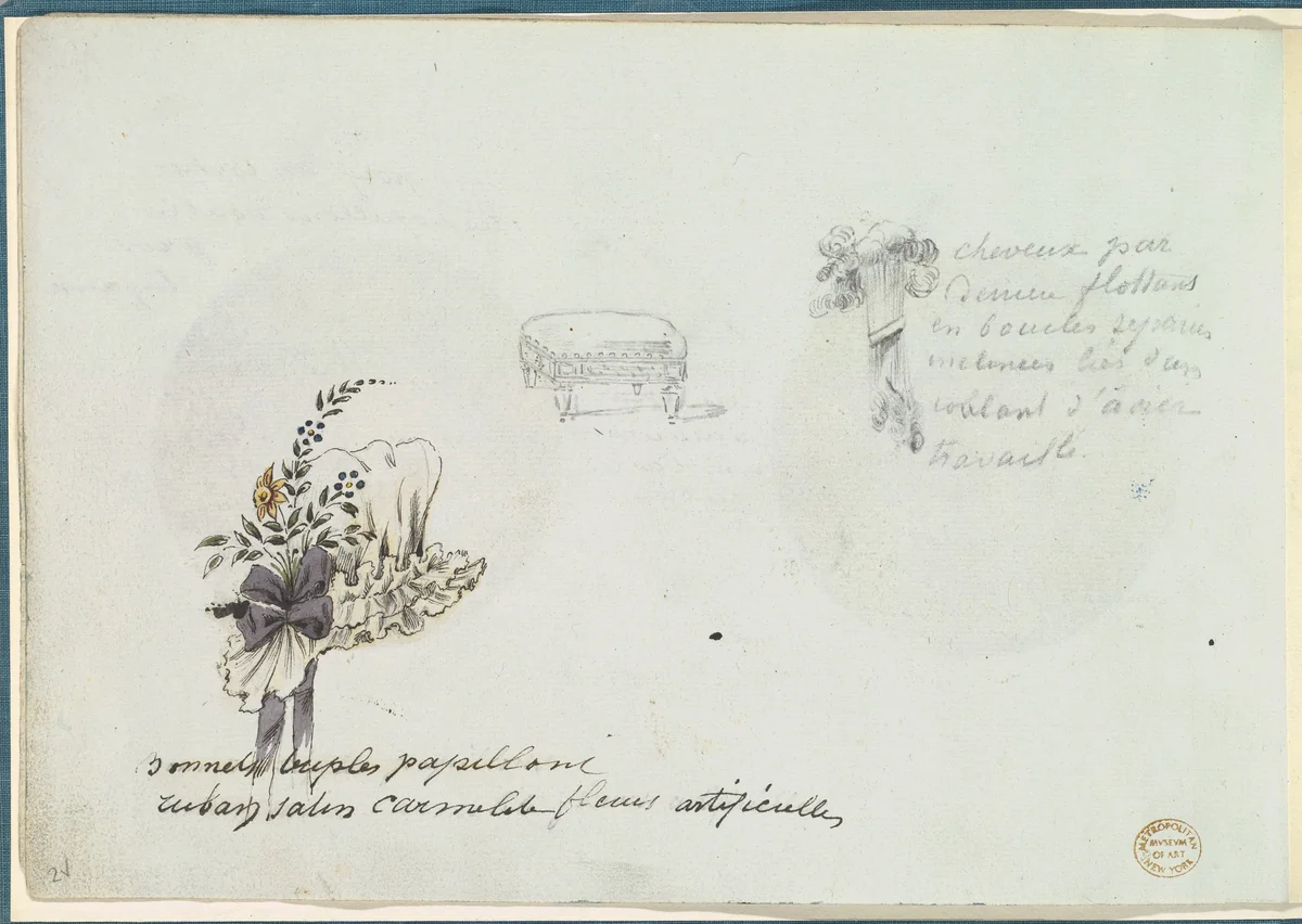 Sketches for a Bonnet and Accessories by anonymous, other, 1785-1790