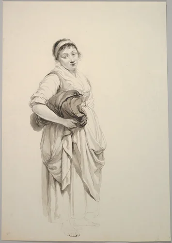 A Standing Young Washerwoman by Jacob van Strij, drawing, 1776-1815