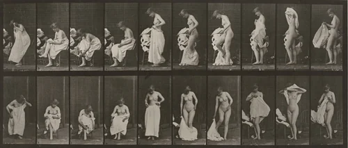 Plate Number 498. Miscellaneous phases of the toilet by Eadweard Muybridge, photograph, 1887