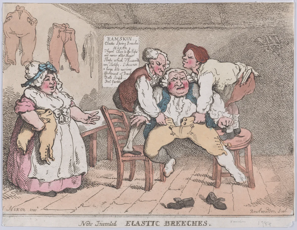 New Invented Elastic Breeches by Thomas Rowlandson, print, 1784-1812