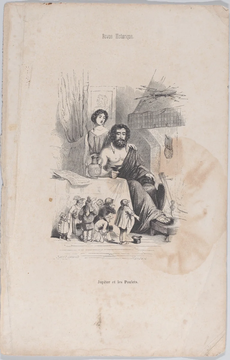 Jupiter and the Chickens (Jupiter et les Poulets) by Jules David, print, 1845