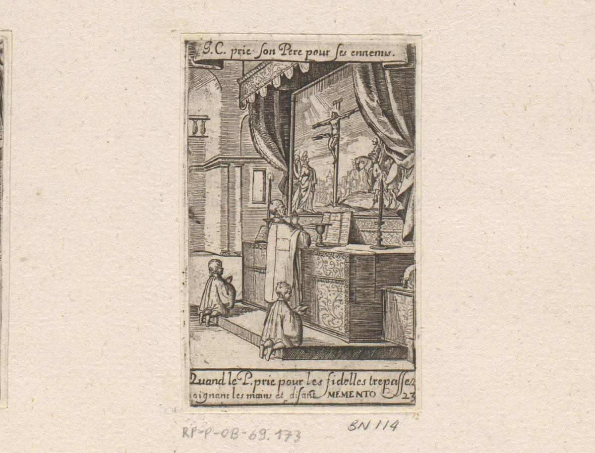 Priester met twee misdienaars voor een altaar by Sébastien Leclerc, print, 1661