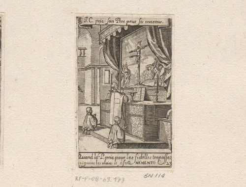 Priester met twee misdienaars voor een altaar by Sébastien Leclerc, print, 1661
