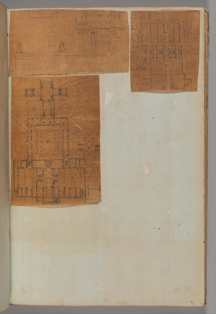 Page from a Scrapbook containing Drawings and Several Prints of Architecture, Interiors, Furniture and Other Objects by Charles Percier, book, 1795-1805