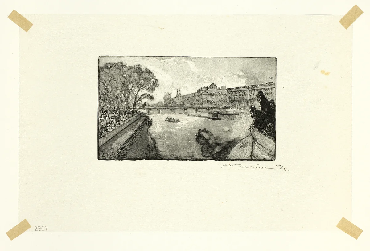 The Louvre, Viewed from the Pont-Neuf, plate thirteen from Le Long de la Seine et des Boulevards by Louis Auguste Lepère, print, 1890
