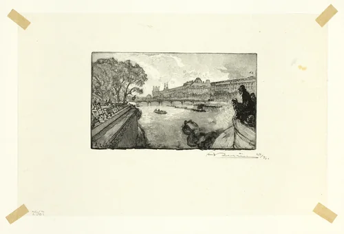 The Louvre, Viewed from the Pont-Neuf, plate thirteen from Le Long de la Seine et des Boulevards by Louis Auguste Lepère, print, 1890