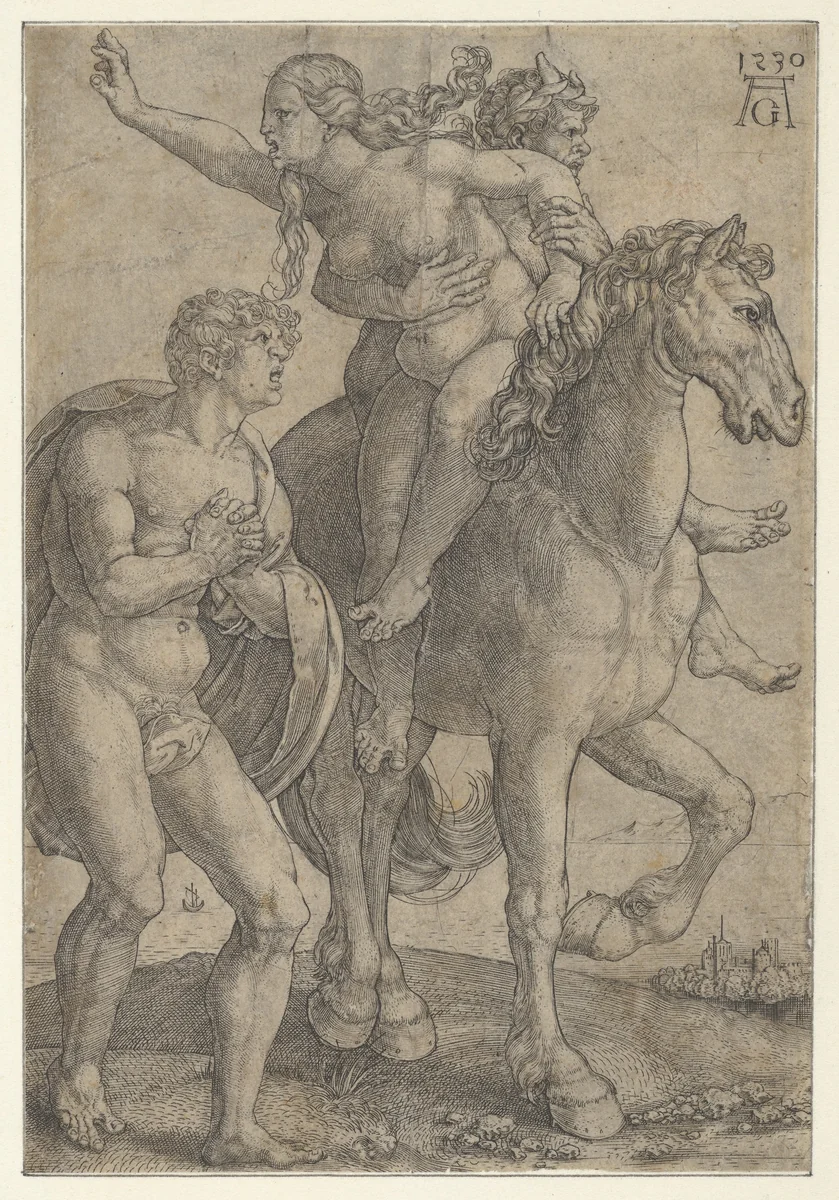 Rape of a Woman by a Satyr by Heinrich Aldegrever, print, 1530