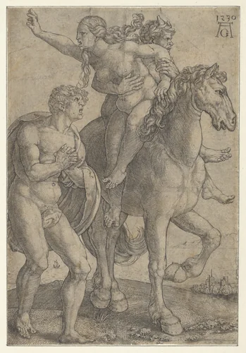 Rape of a Woman by a Satyr by Heinrich Aldegrever, print, 1530