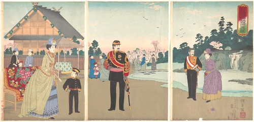 True View of the Courtyard of Yasukuni Shrine at the Top of Kudanzaka by Inoue Yasuji, print, 1888
