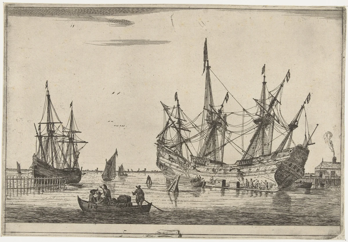 Waterdichtmaken van de romp van een schip by Reinier Nooms, print, 1650-1664
