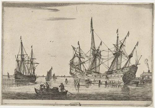 Waterdichtmaken van de romp van een schip by Reinier Nooms, print, 1650-1664