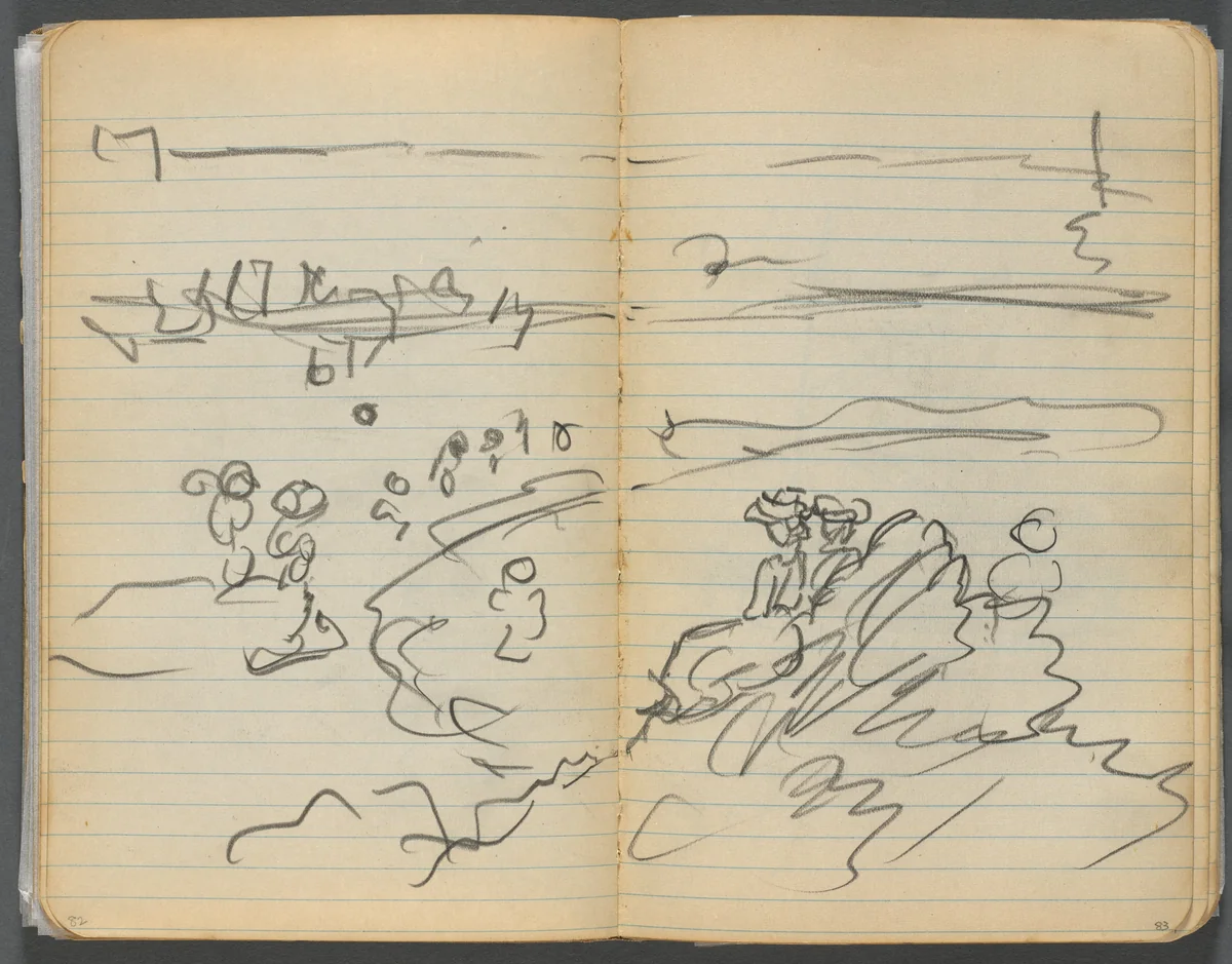 Sketchbook, page 082 & 83: Beach View by Maurice Prendergast, book, 1905-1910