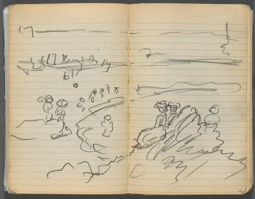 Sketchbook, page 082 & 83: Beach View by Maurice Prendergast, book, 1905-1910