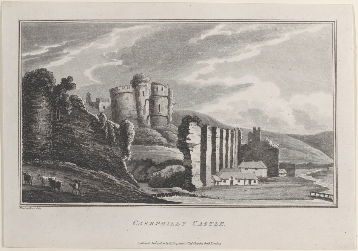 Caerphilly Castle, from "Remarks on a Tour to North and South Wales, in the year 1797" by John Hill, print, 1800