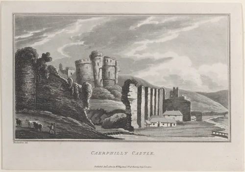 Caerphilly Castle, from "Remarks on a Tour to North and South Wales, in the year 1797" by John Hill, print, 1800