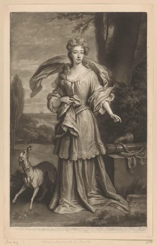 Portret van Elizabeth Cromwell by John Smith, print, 1682-1742